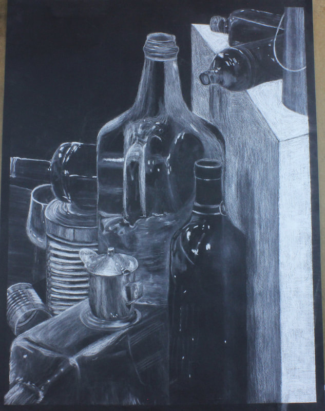 bottle charcoal drawing